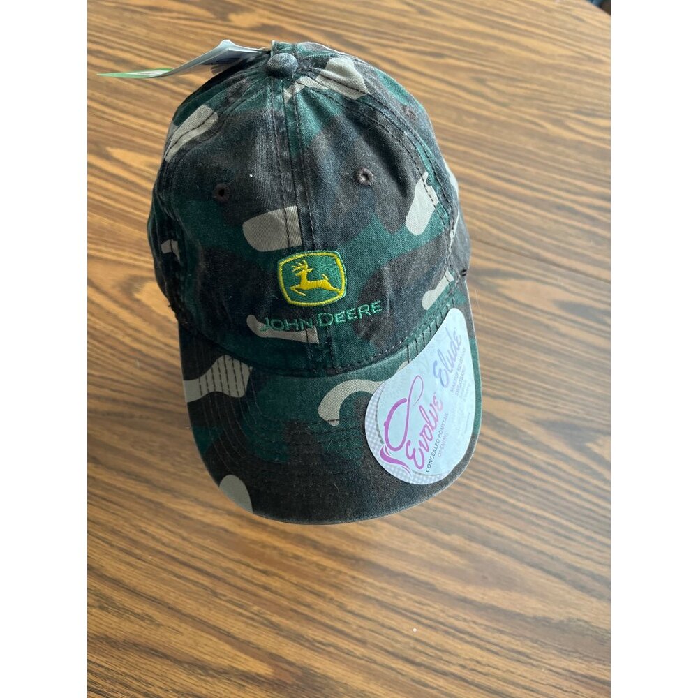 Infinity Her John Deere camouflage ball cap with concealed ponytail opening NWT